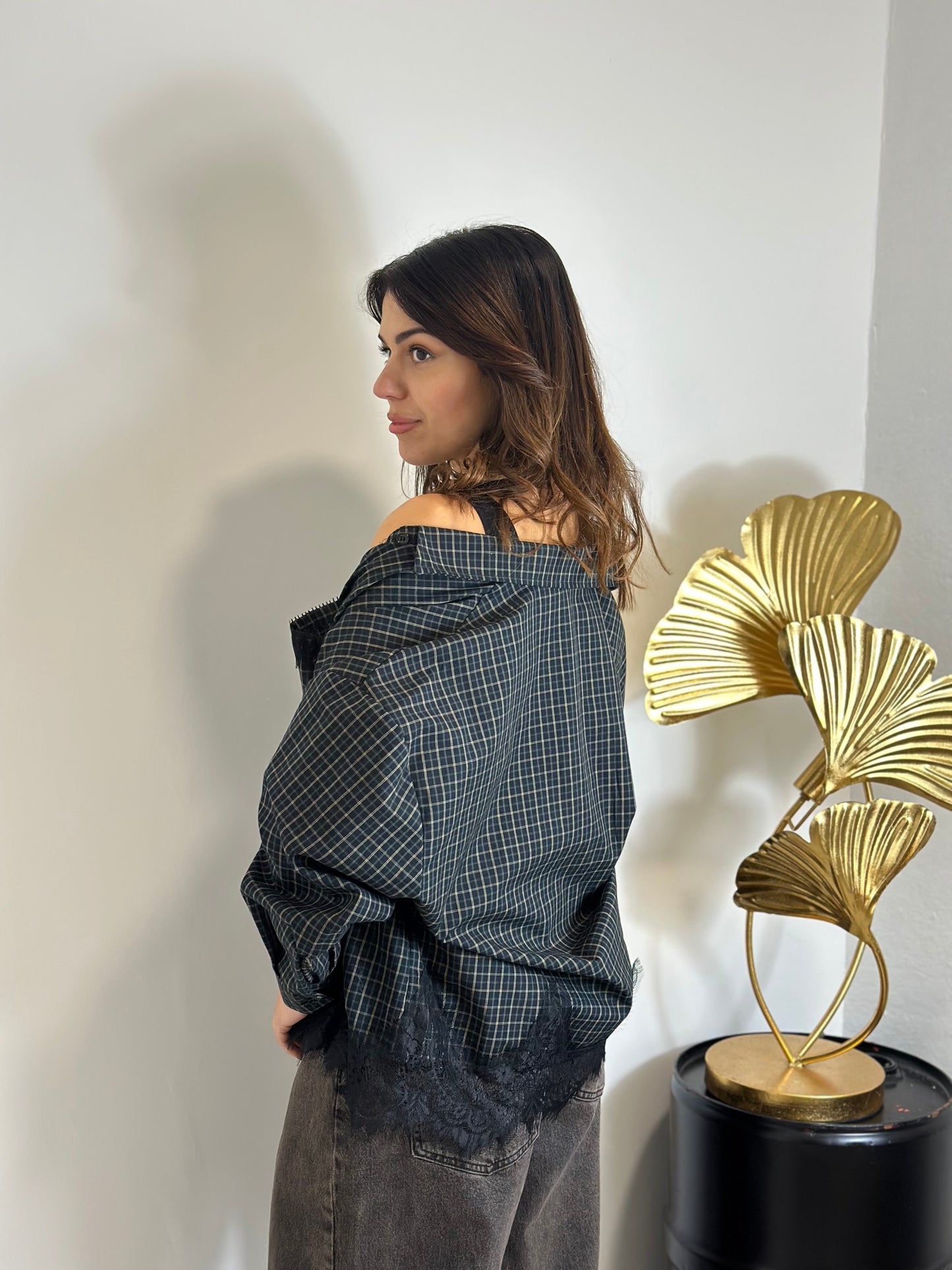 Camicia a fantasia con pizzo