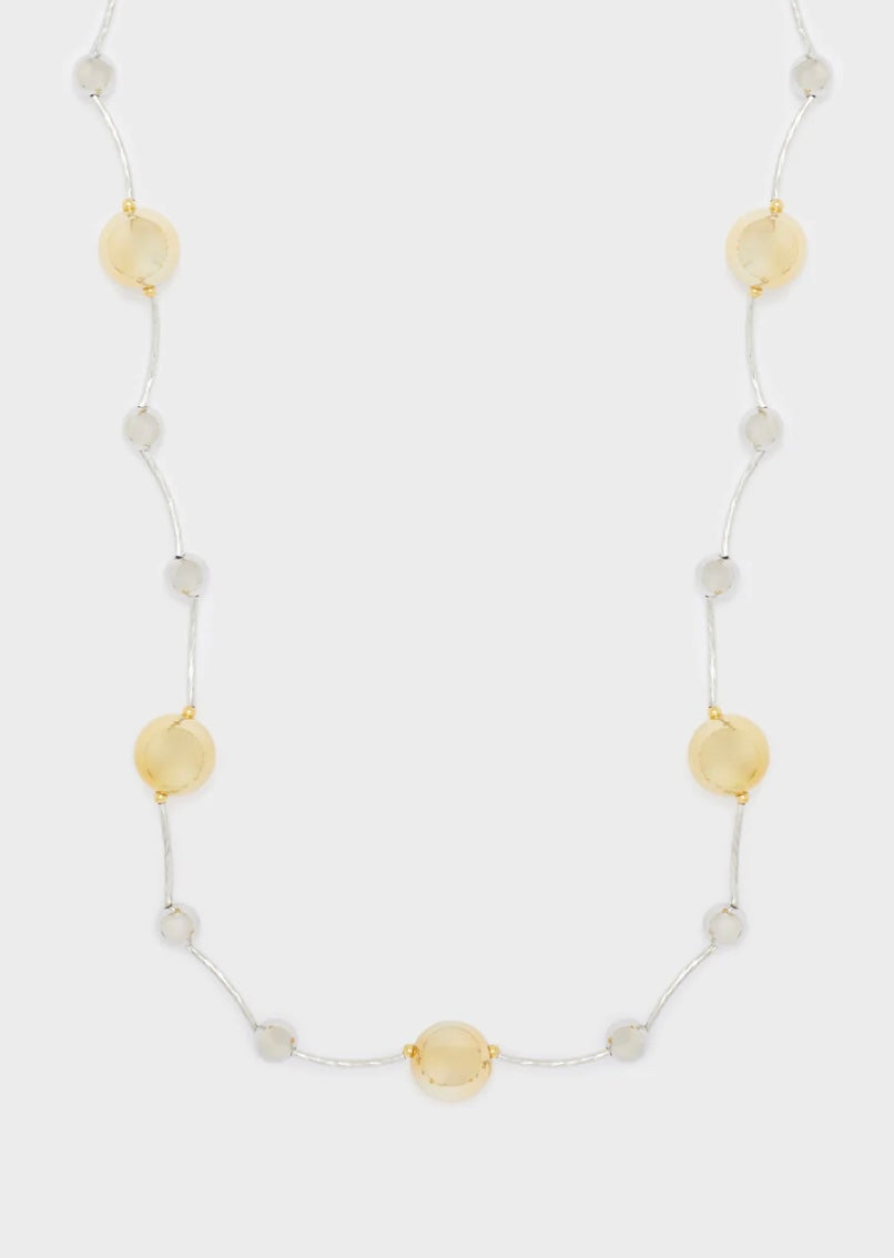 COLLANA LUNGA BASE ARGENTO E SFERE ORO