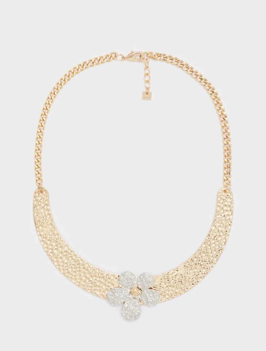 COLLANA MARTELLATA FIORE ORO/ARGENTO