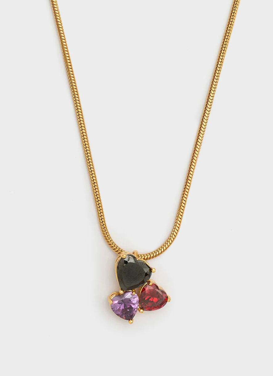 COLLANA 3 PIETRE A CUORE ROSSO/NERO