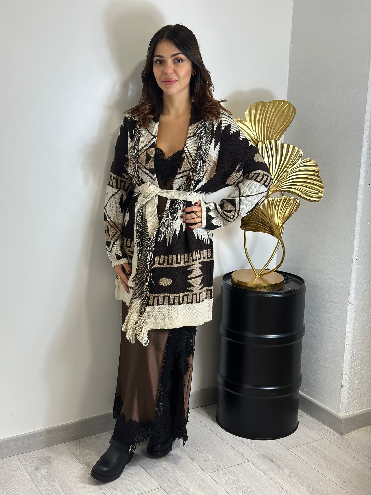 Giacca kimono in maglia beige