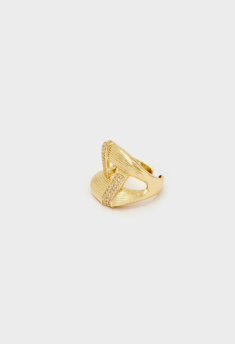 ANELLO RIGATO INTRECCIATO ORO/PIETRE CLEAR