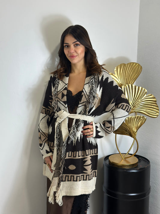 Giacca kimono in maglia beige