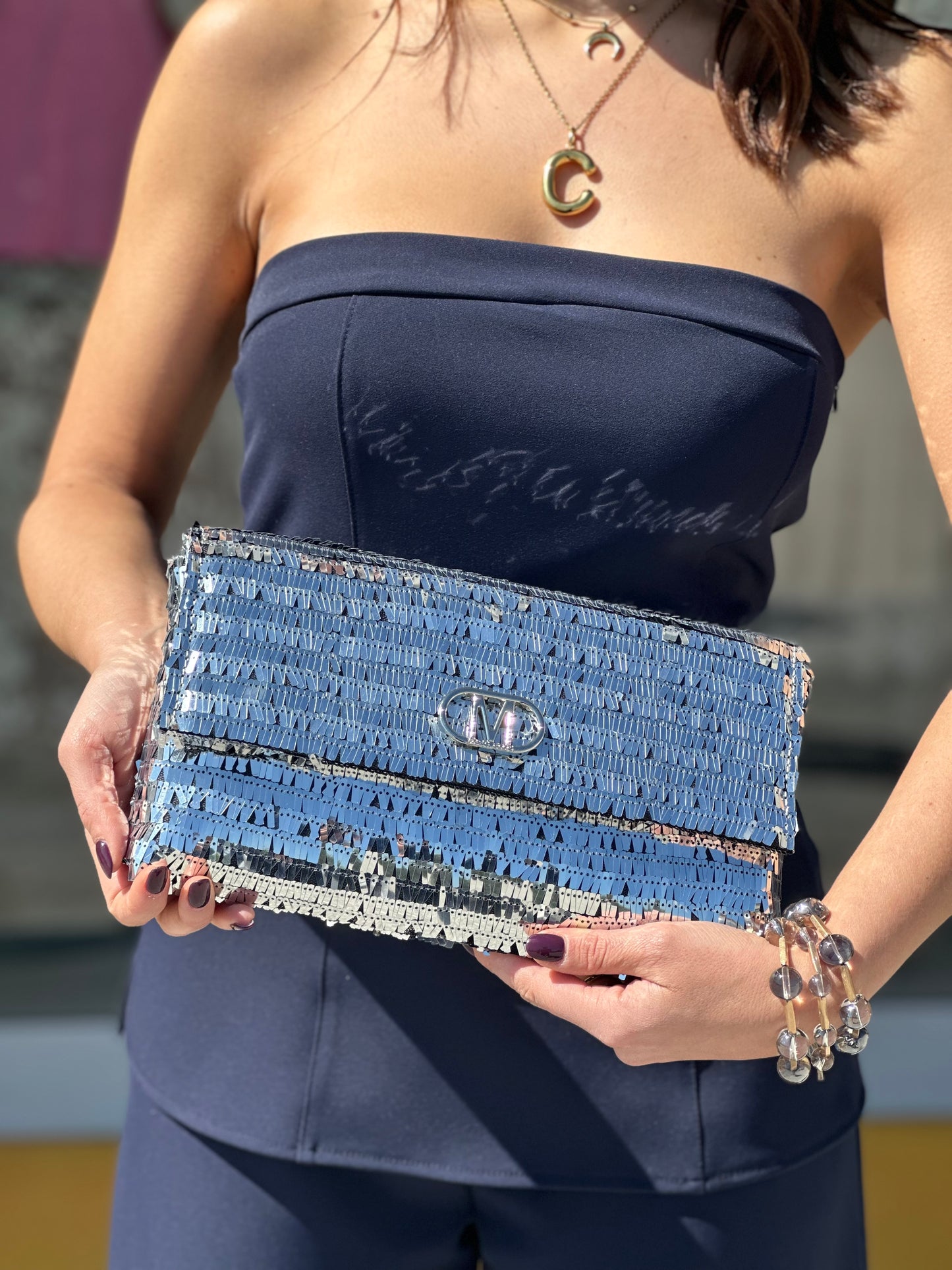 MARC ELLIS PAILLETTES SMALL BAG ARGENTO