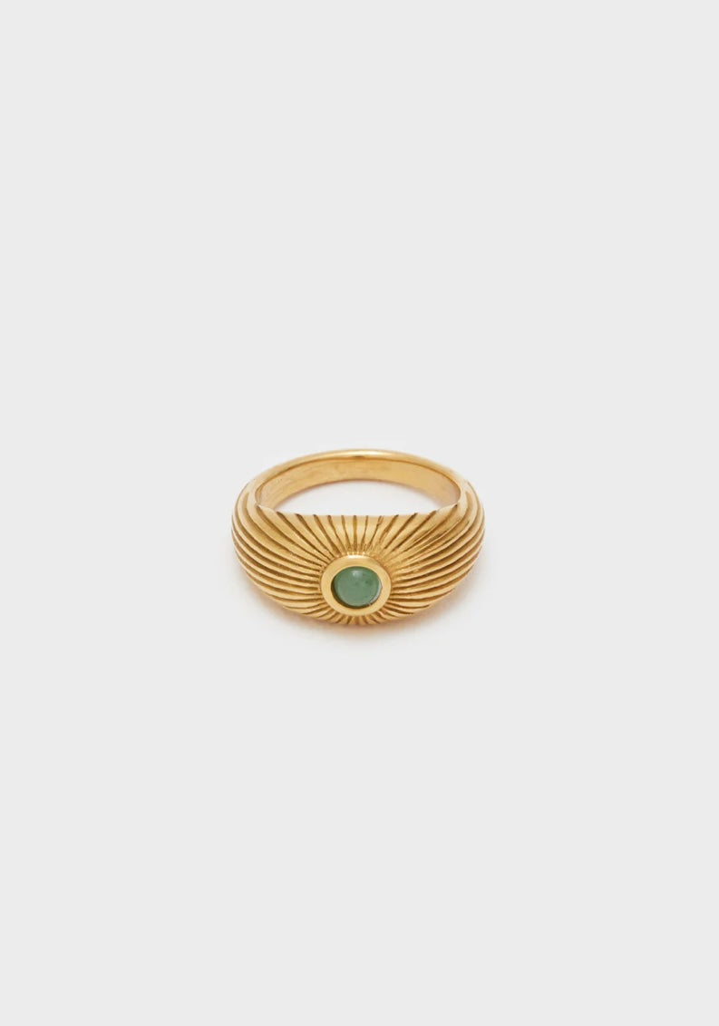 ANELLO RIGATO PIETRA VERDE ACC.INO.ORO