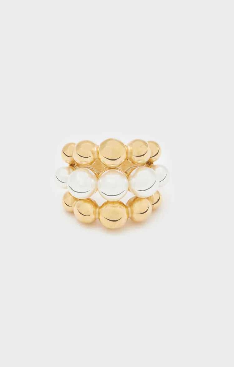 ANELLO SFERE E PERLE PLAC.ORO 18KT