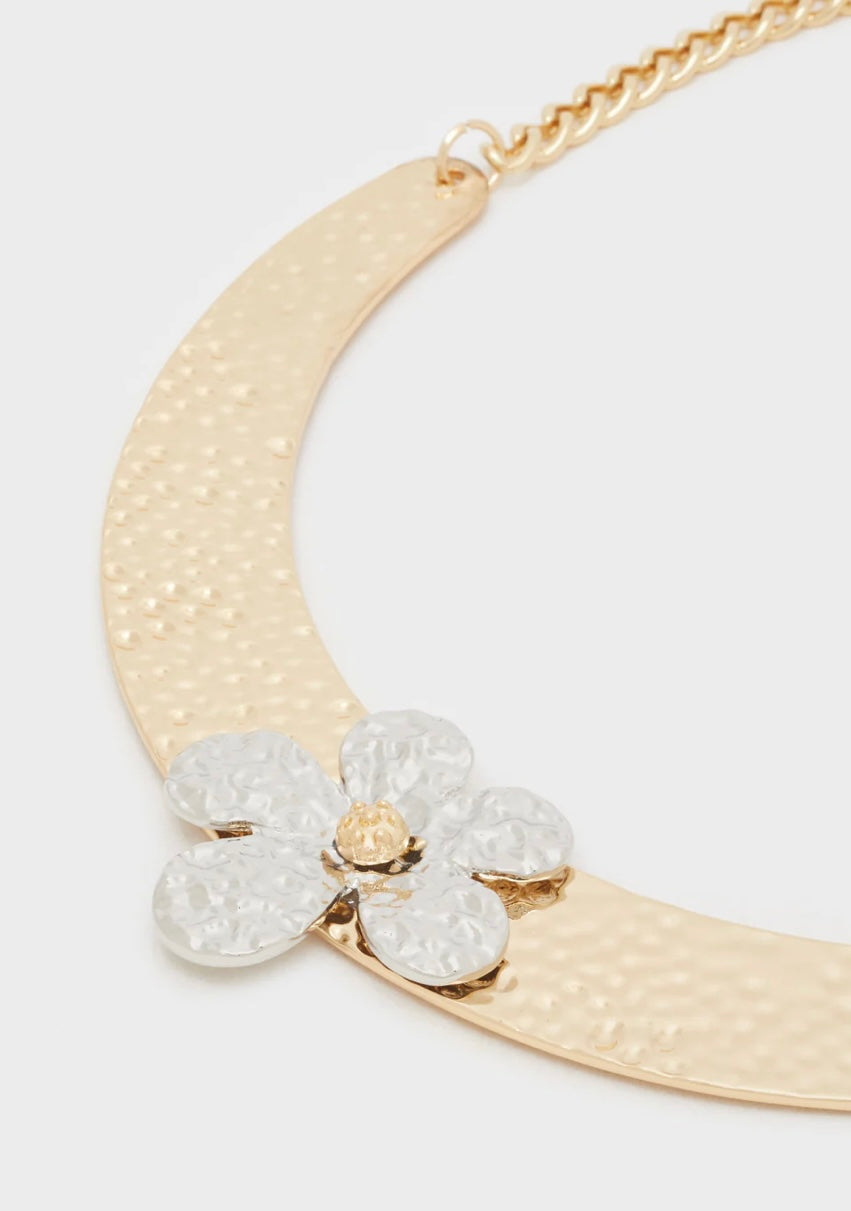 COLLANA MARTELLATA FIORE ORO/ARGENTO