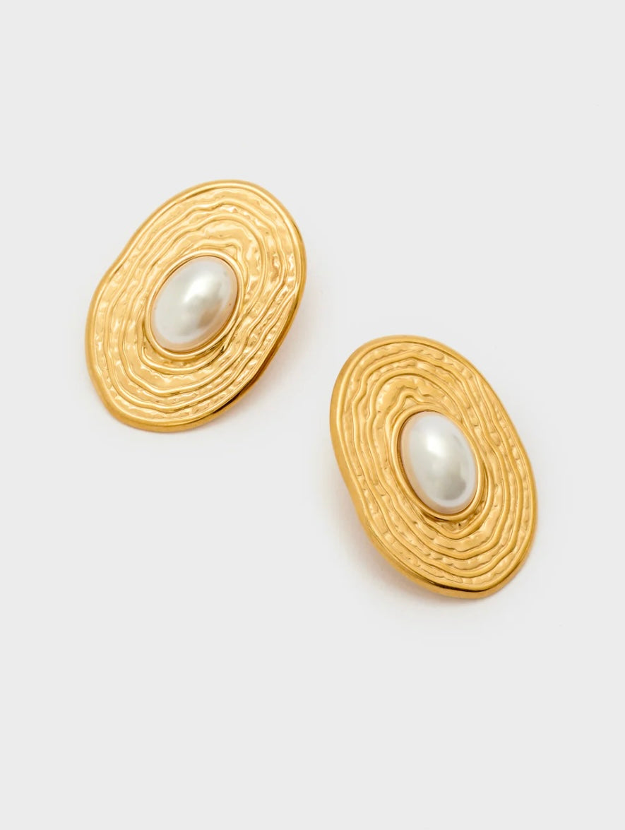 ORECCHINI OVALI CON PERLA ACC.INOS. ORO