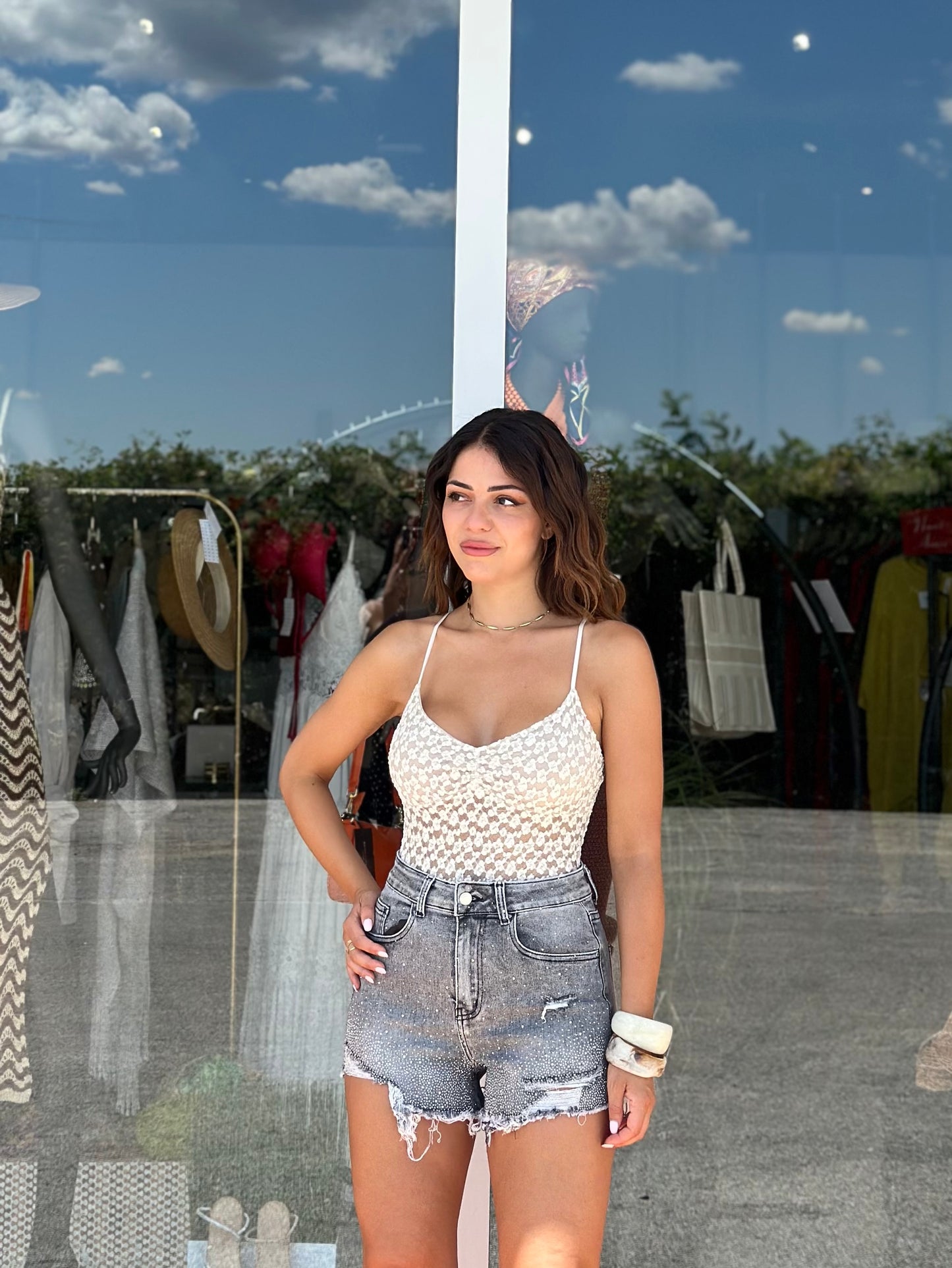 Denim shorts con strass