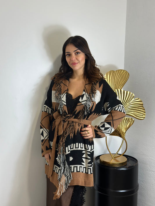 Giacca kimono in maglia camel