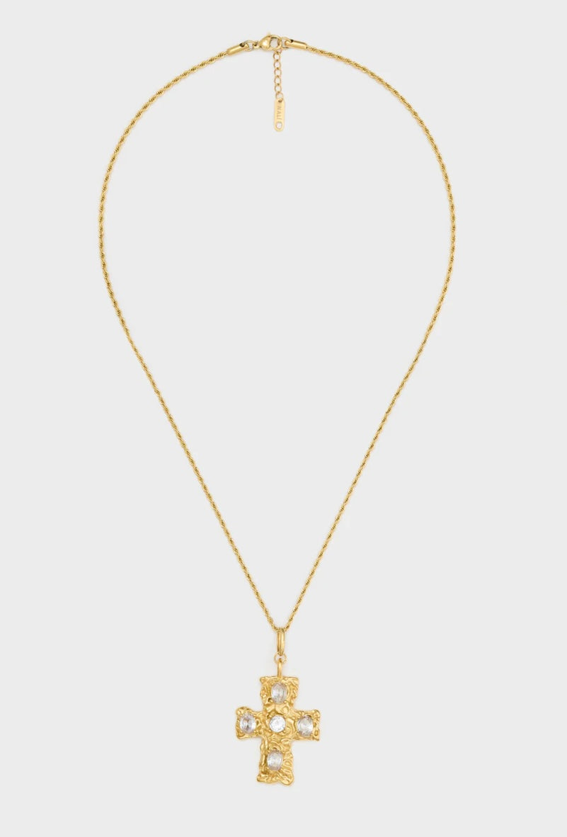 COLLANA CHARM CROCE PLACCATO ORO 14KT