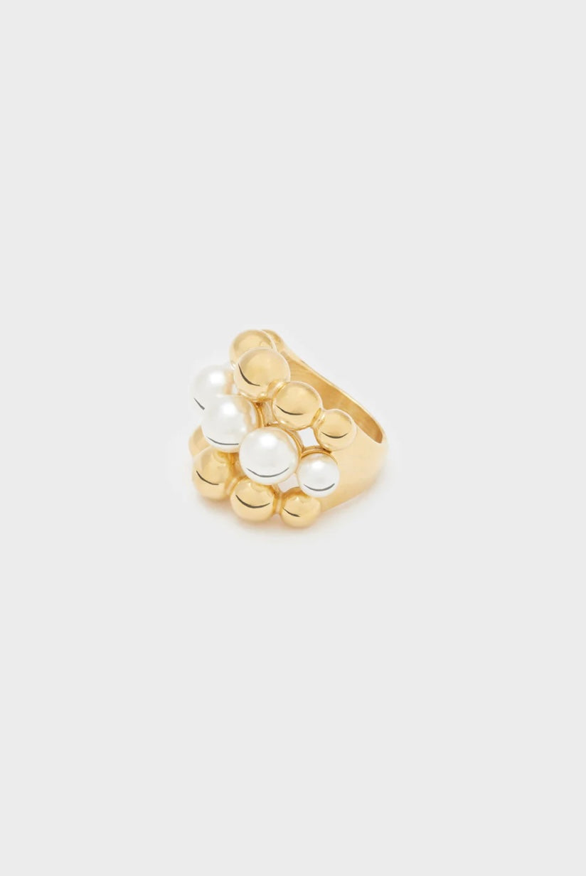 ANELLO SFERE E PERLE PLAC.ORO 18KT