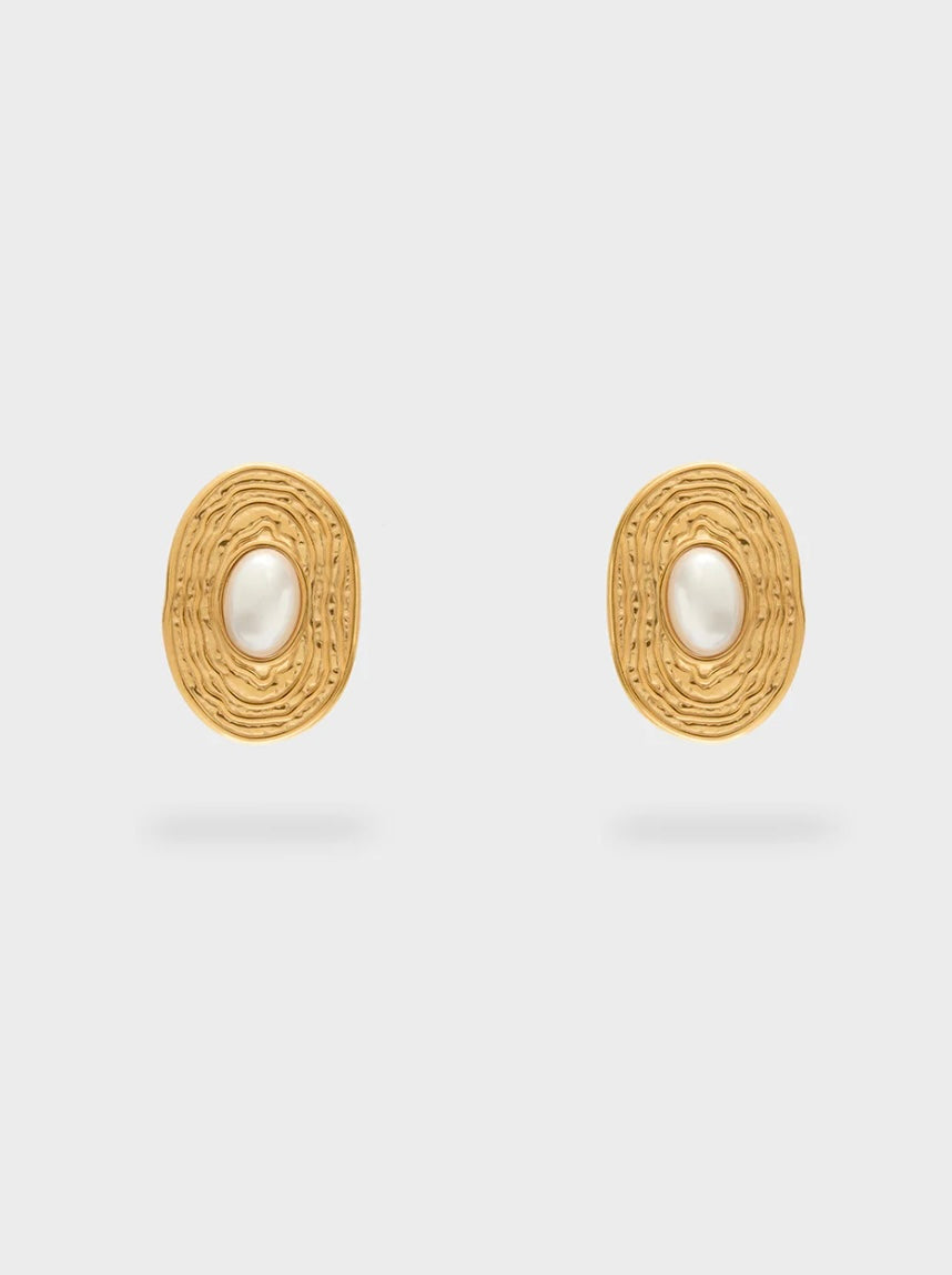 ORECCHINI OVALI CON PERLA ACC.INOS. ORO