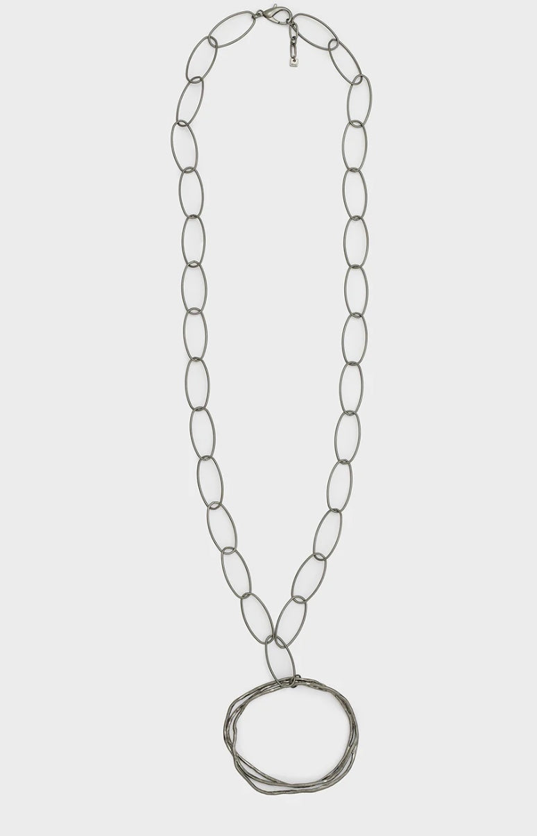 COLLANA LONG CATENA+PENDENTE ARGENTO SCURO