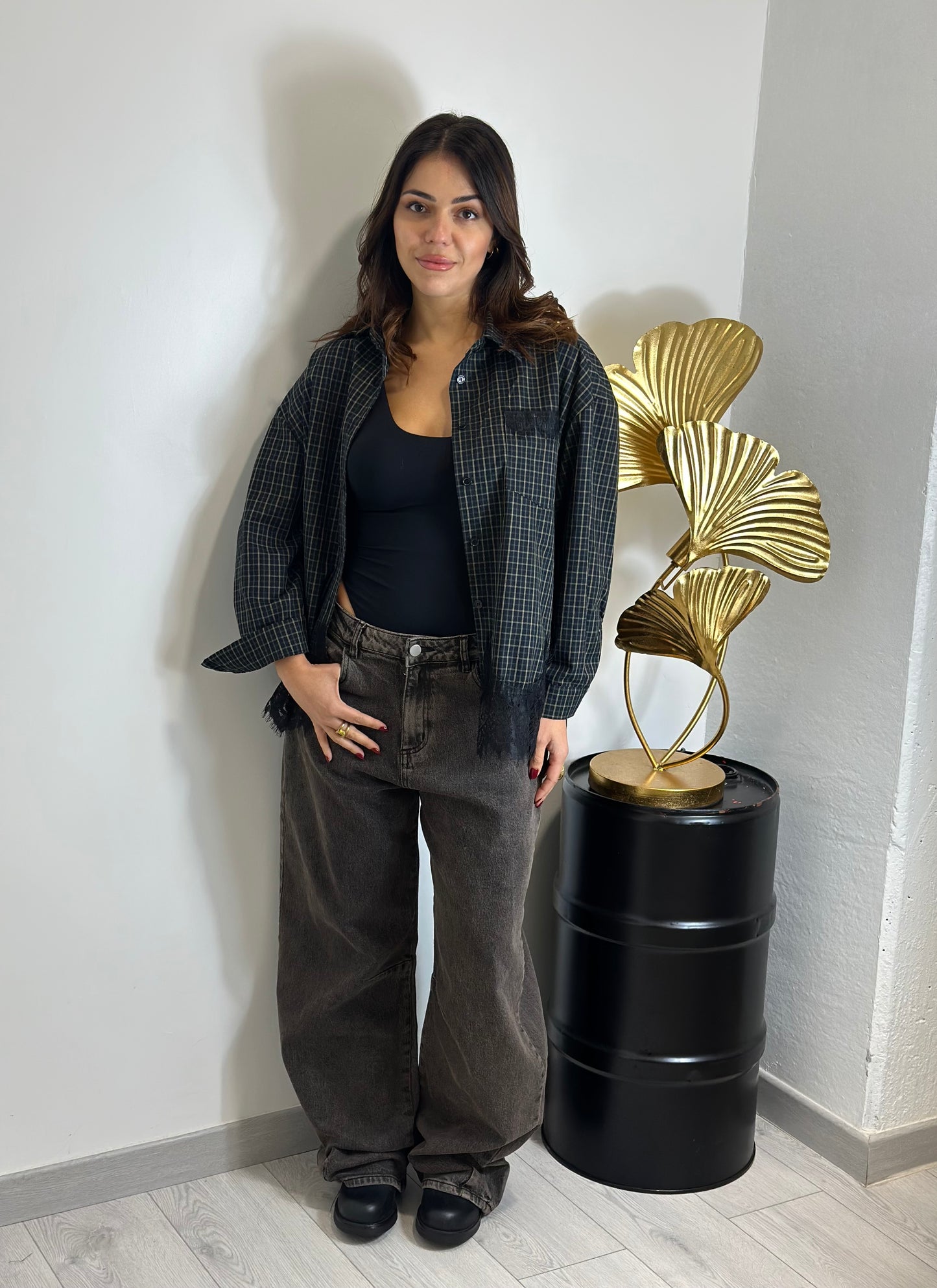 Camicia a fantasia con pizzo