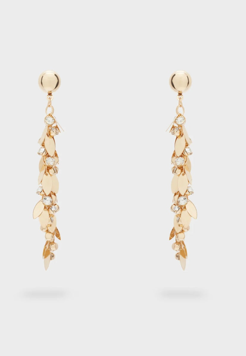 ORECCHINI LUNGHI FOGLIE ORO + PIETRE CLEAR