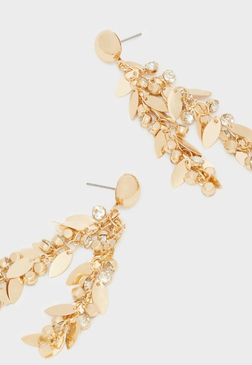 ORECCHINI LUNGHI FOGLIE ORO + PIETRE CLEAR