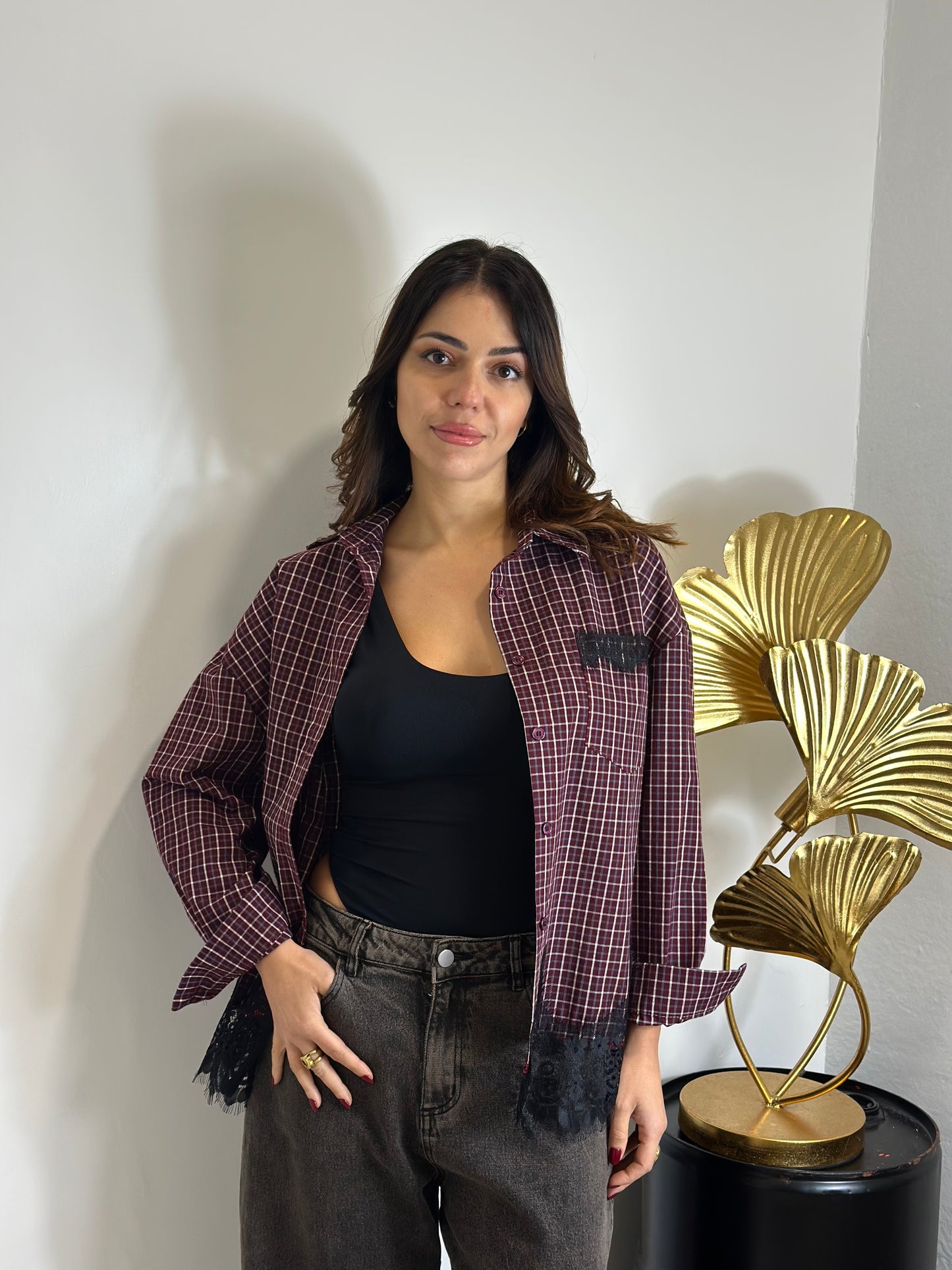 Camicia a fantasia con pizzo