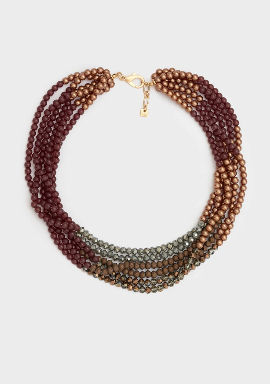 COLLANA MULTIFILO PERLINE MARRONE/BRONZO