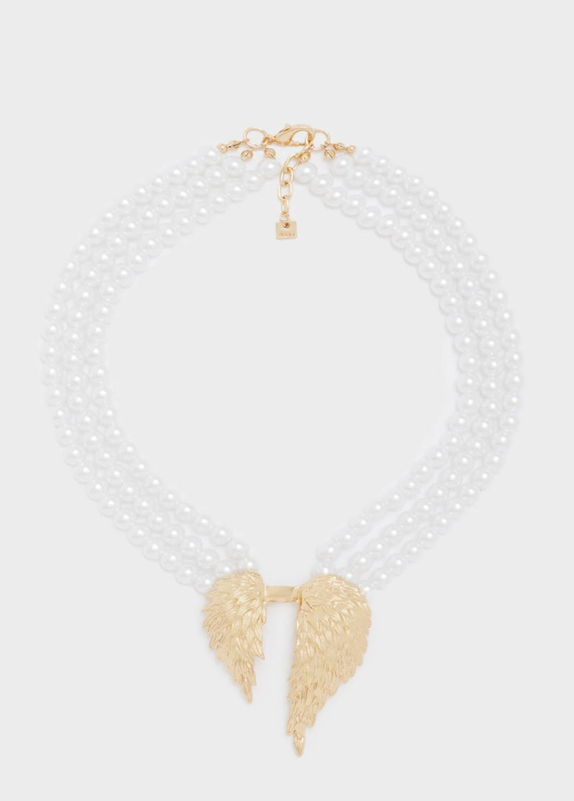 COLLANA MULTIFILO PERLE+ CIONDOLO ALI ORO