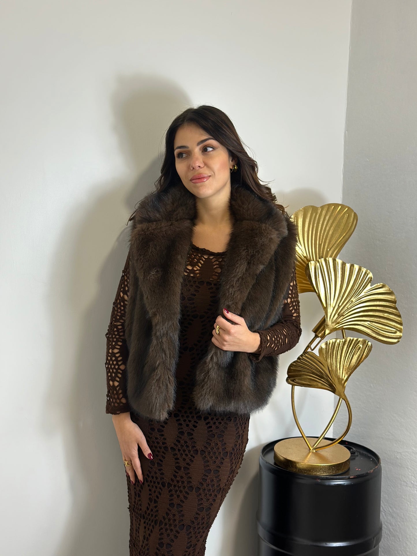 Gilet in ecopelliccia marrone