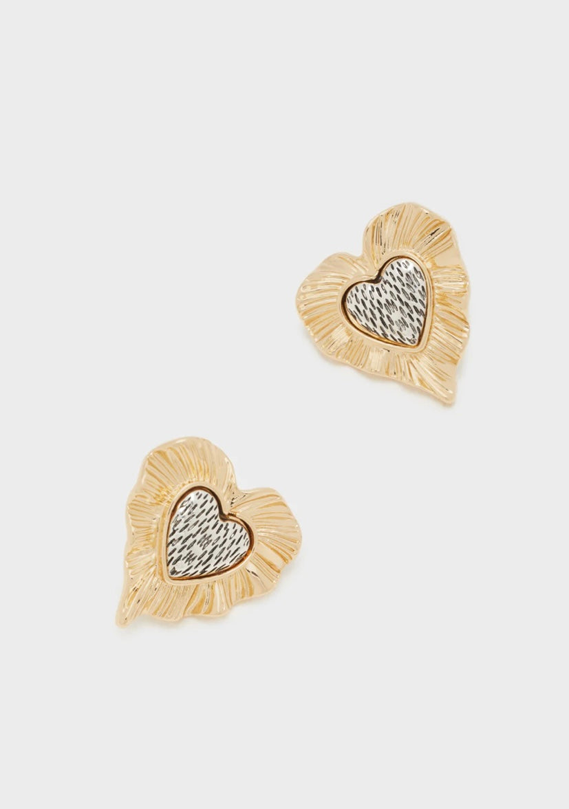 ORECCHINIA LOBO CUORE ONDULATO ORO+ARGENTO