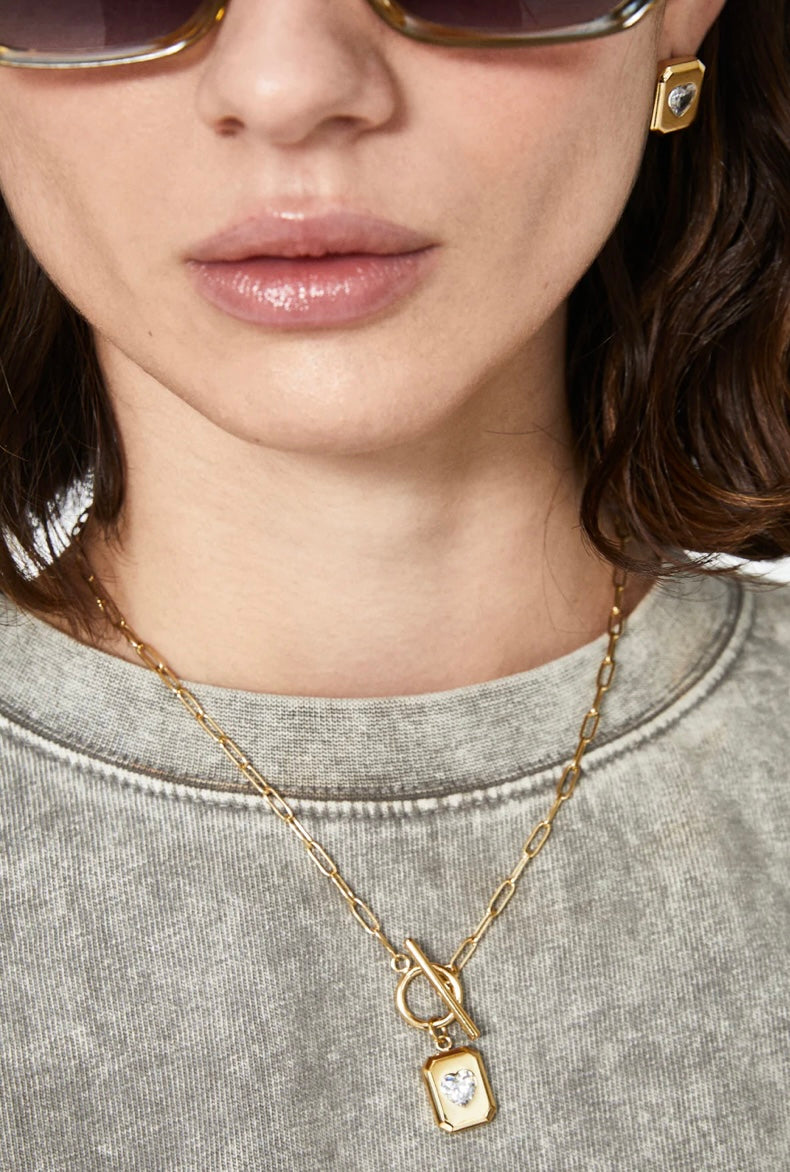 COLLANA CIONDOLO + PIETRA CUORE ACC.INOS. ORO