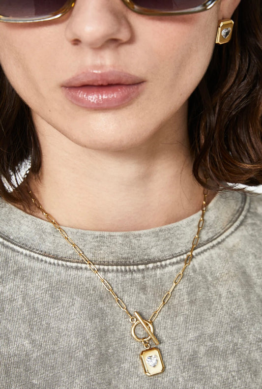 COLLANA CIONDOLO + PIETRA CUORE ACC.INOS. ORO