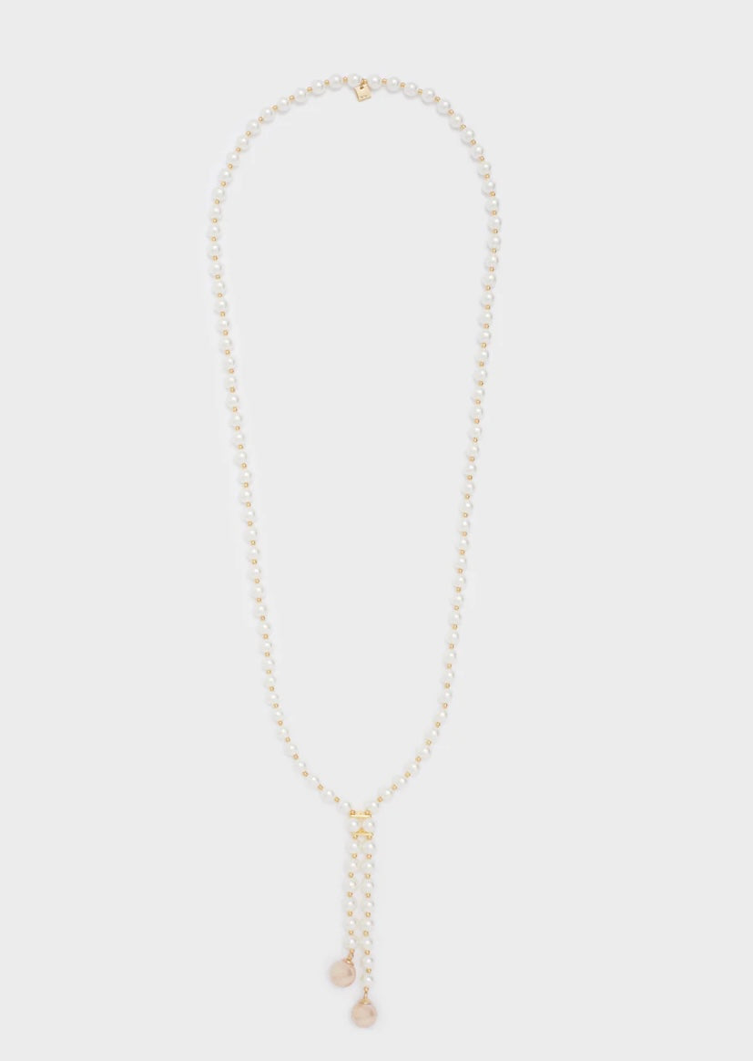 COLLANA LUNGA PERLE BIANCHE/ROSA