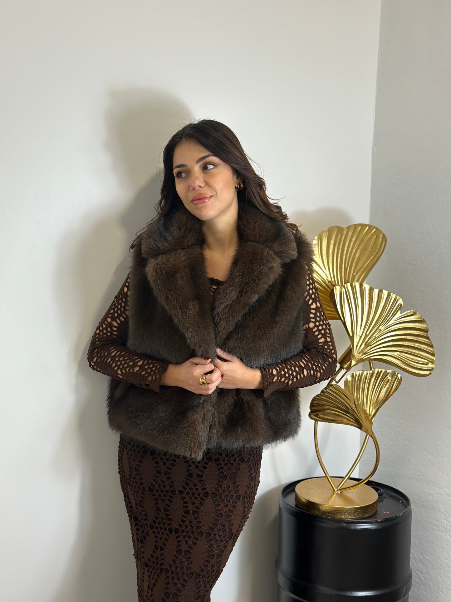 Gilet in ecopelliccia marrone