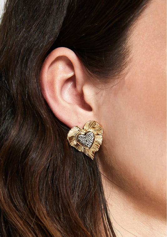 ORECCHINIA LOBO CUORE ONDULATO ORO+ARGENTO