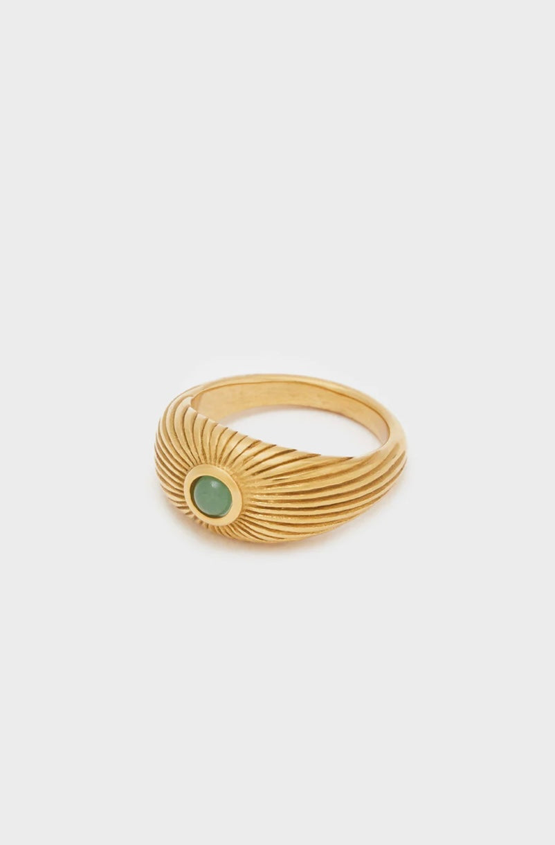 ANELLO RIGATO PIETRA VERDE ACC.INO.ORO