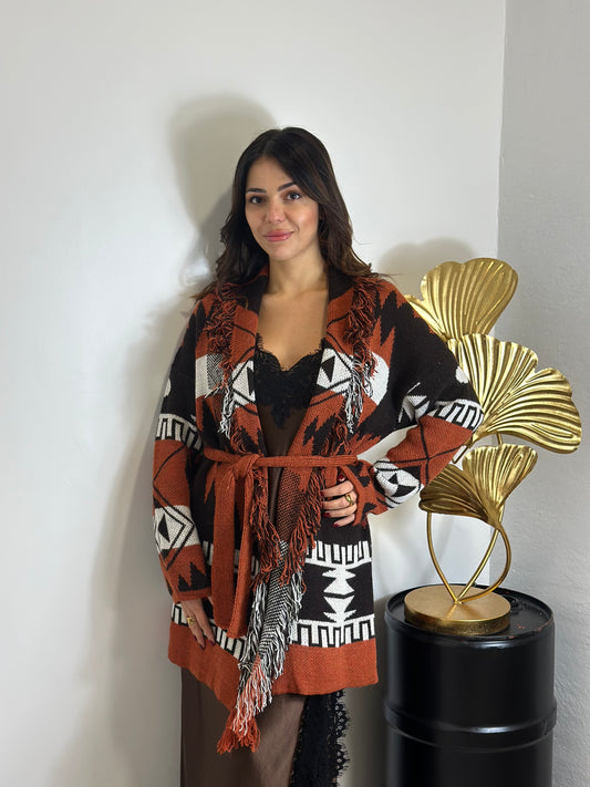Giacca kimono in maglia terra