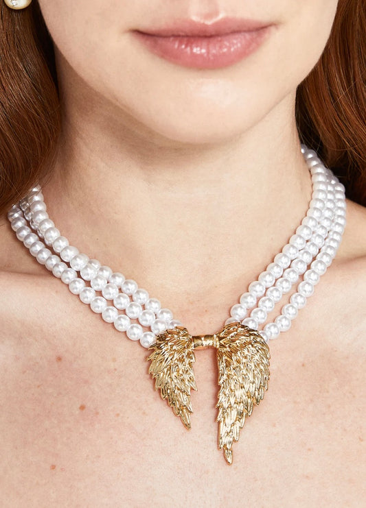 COLLANA MULTIFILO PERLE+ CIONDOLO ALI ORO