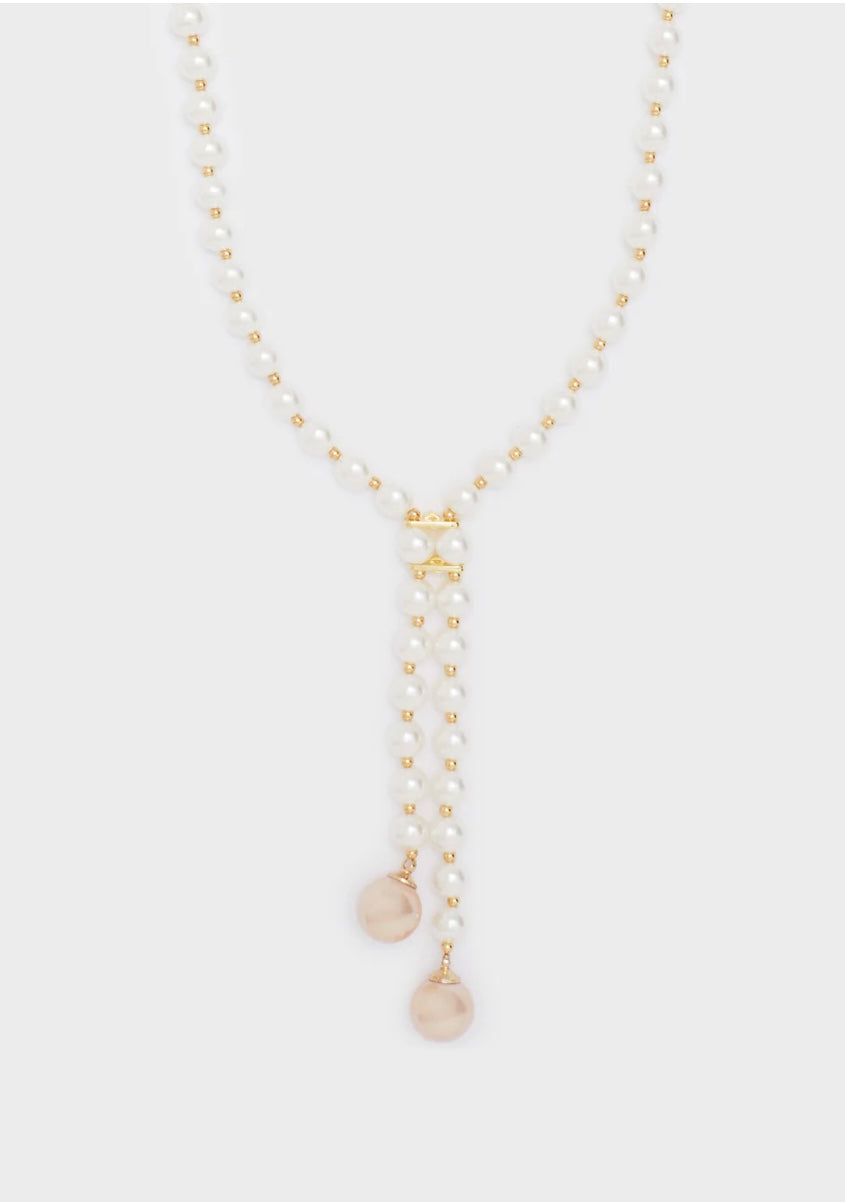 COLLANA LUNGA PERLE BIANCHE/ROSA
