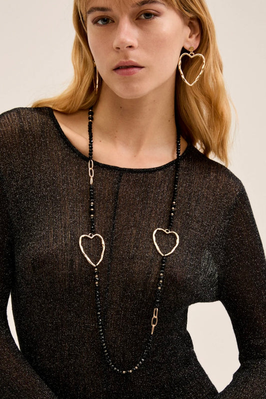 COLLANA LUNGA CON PERLINE E CUORI ORO\NERO