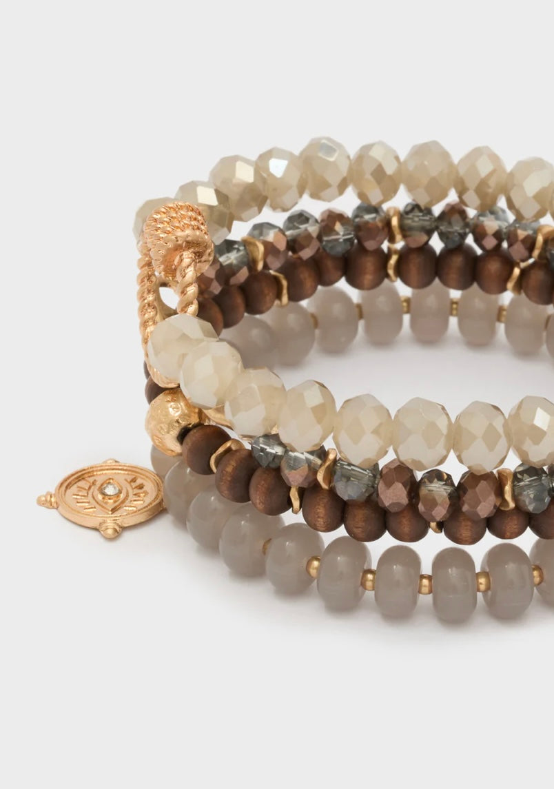 SET BRACCIALI ELASTICO OCCHIO BEADS GRIGIO