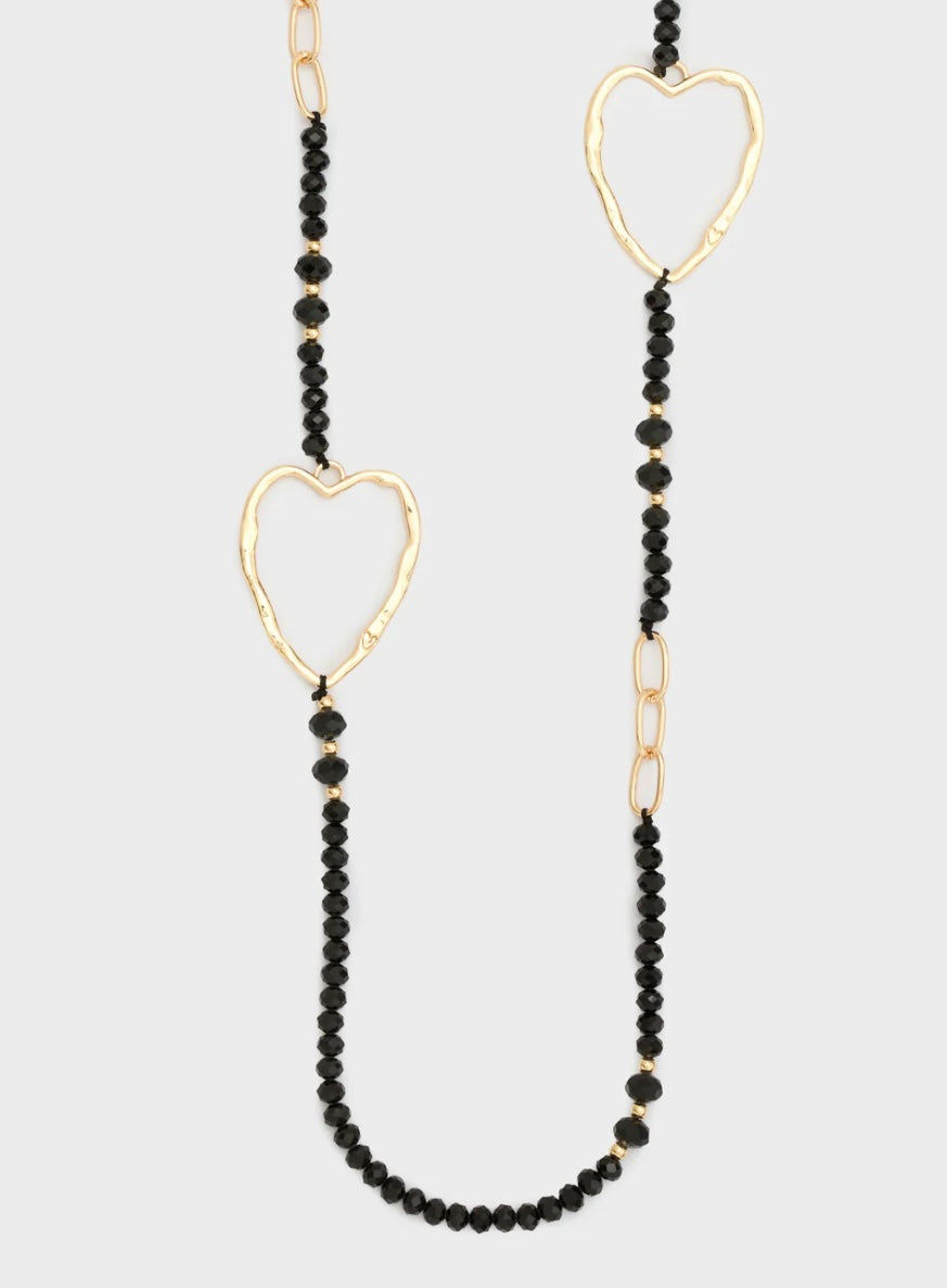 COLLANA LUNGA CON PERLINE E CUORI ORO\NERO