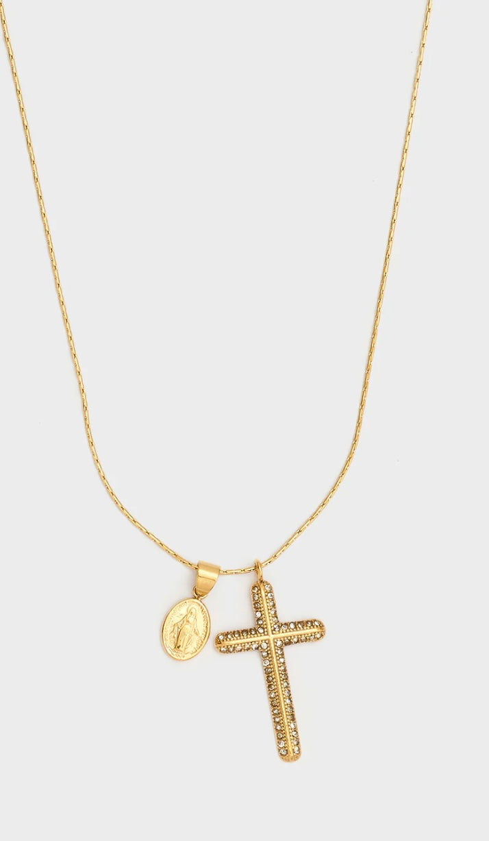 COLLANA CROCE+EFFIGE ACC.INO. PLA.ORO 18