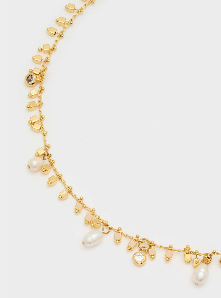 Collana girocollo oro con zirconi e perle