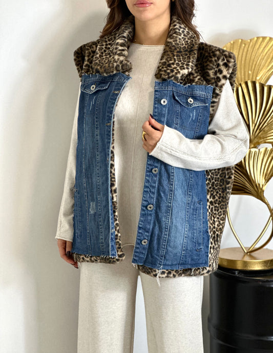 Gilet denim animalier