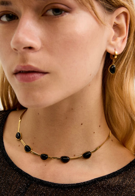 COLLANA GIROCOLLO ACC.INO. ORO PIETRE NERO