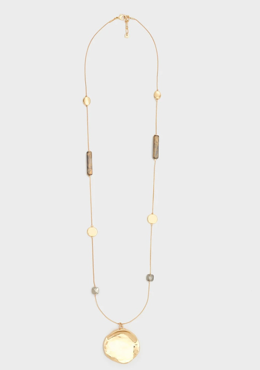 COLLANA LUNGA SOTTILE PENDENTE GRIGIO/ORO