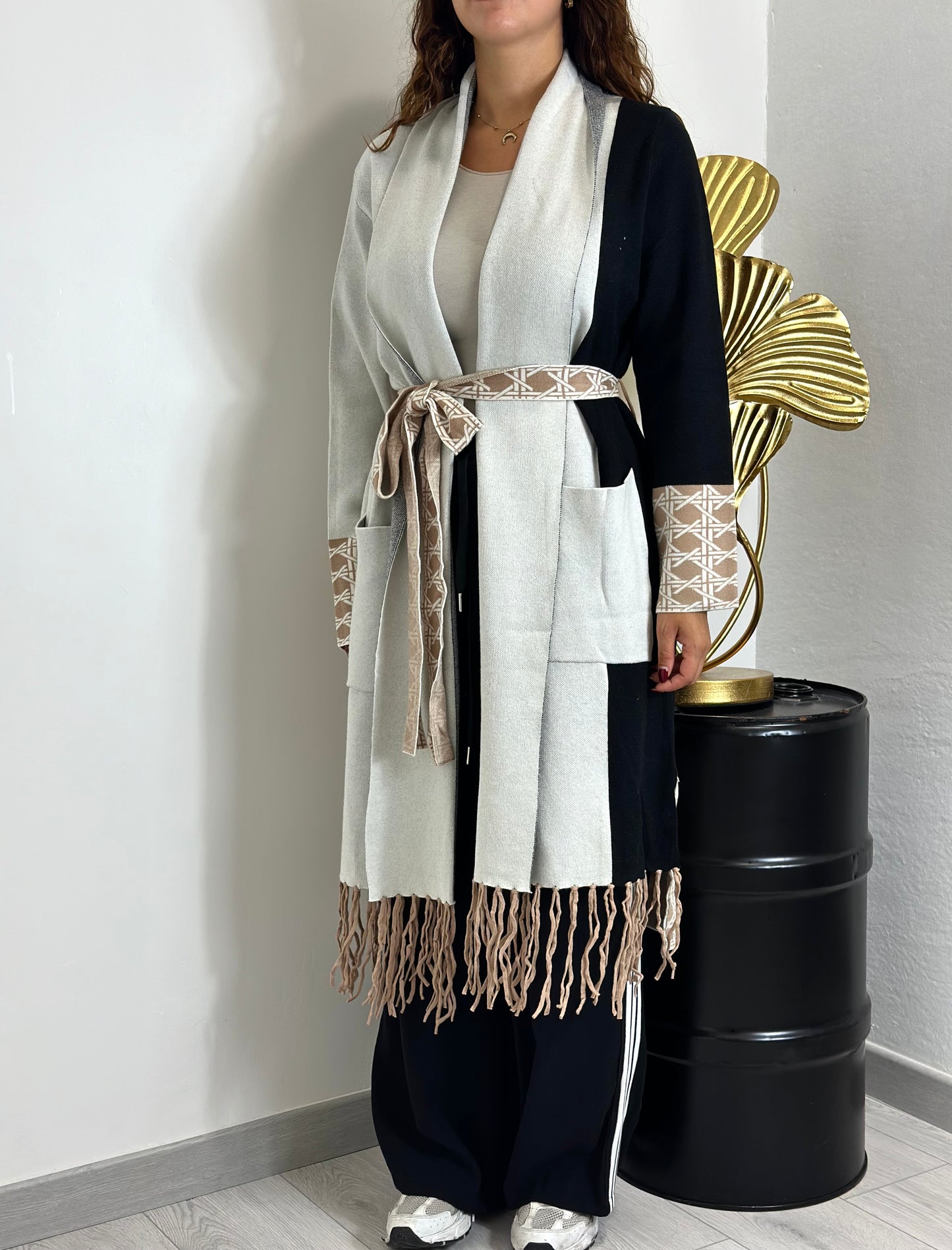 Cappotto multicolor frange