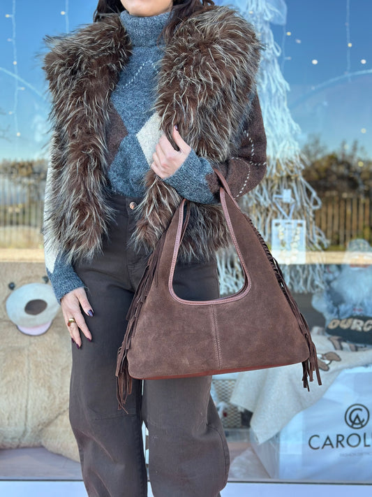 Borsa in camoscio con frange