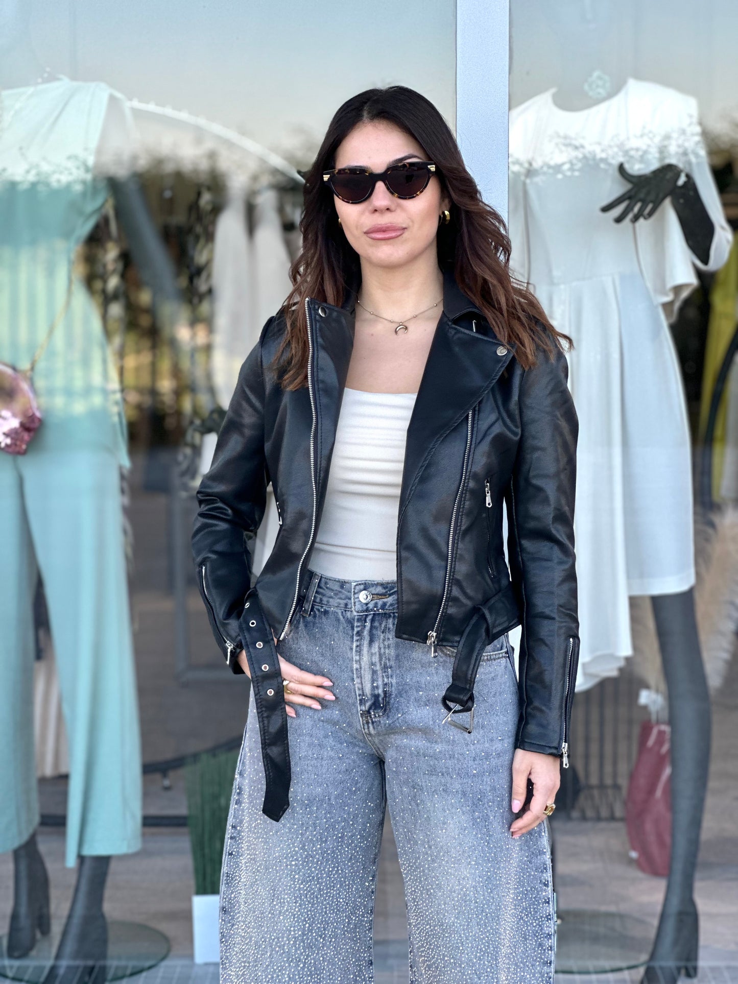 Giacca biker in ecopelle