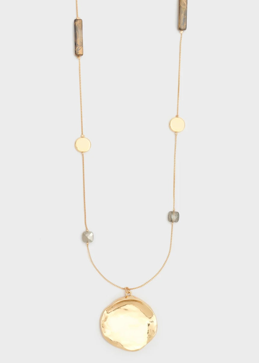 COLLANA LUNGA SOTTILE PENDENTE GRIGIO/ORO