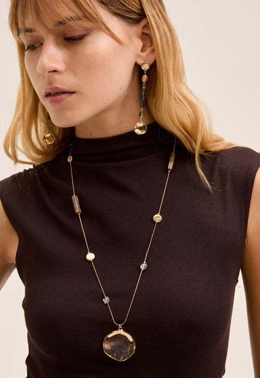 COLLANA LUNGA SOTTILE PENDENTE GRIGIO/ORO