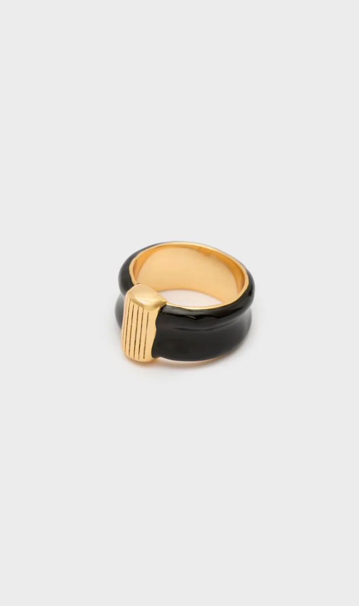 ANELLO DOPPIO ZIGRINATO ORO\NERO
