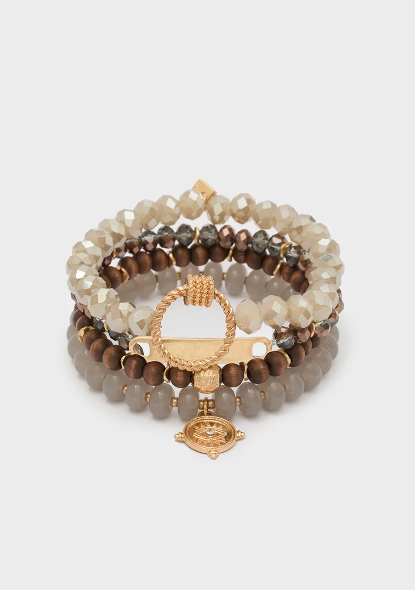 SET BRACCIALI ELASTICO OCCHIO BEADS GRIGIO